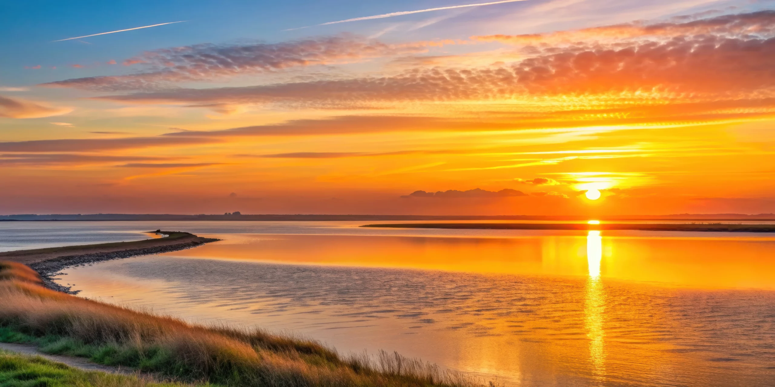 Coucher de soleil sur un lac paisible.