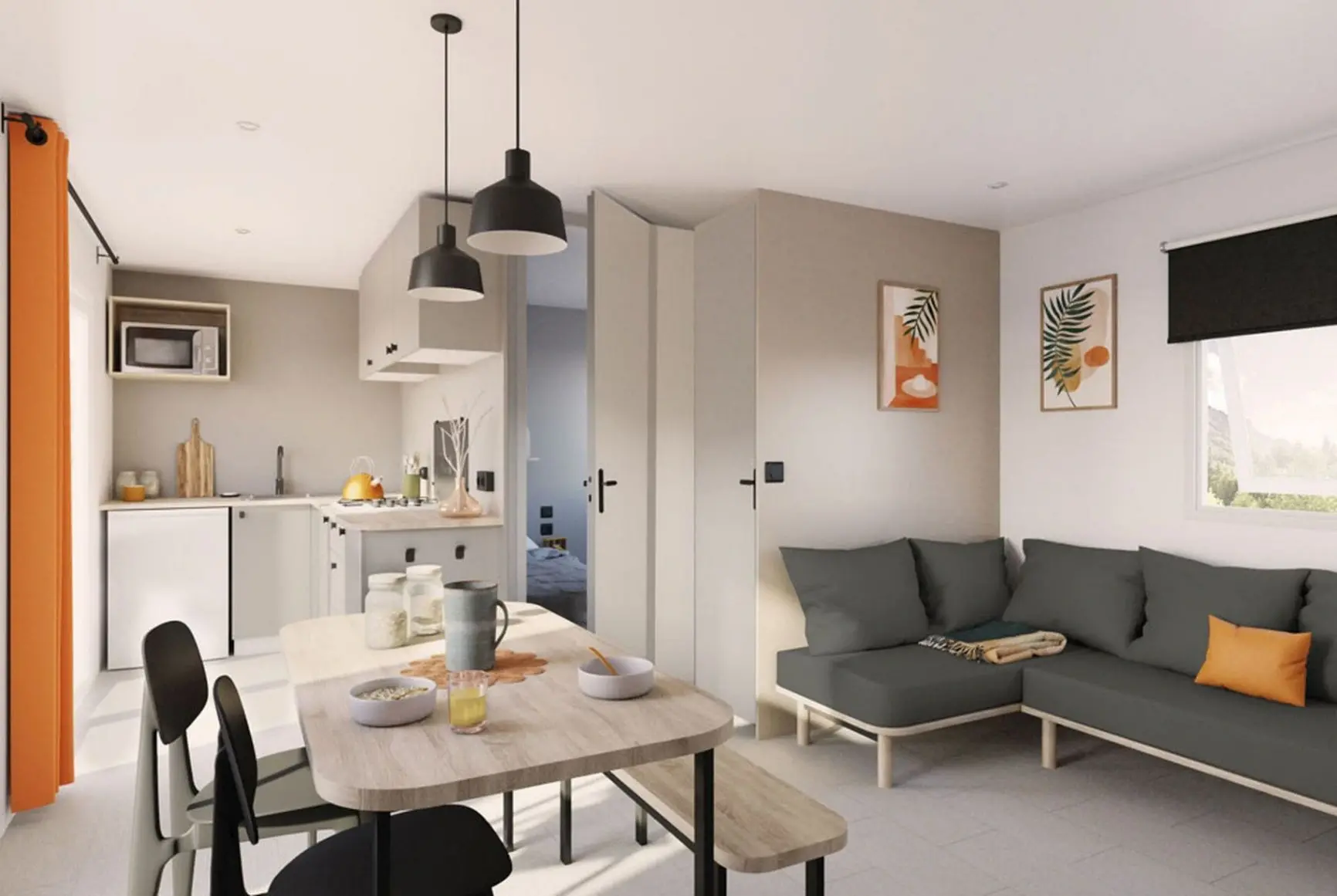 Vue d'un intérieur moderne et lumineux.